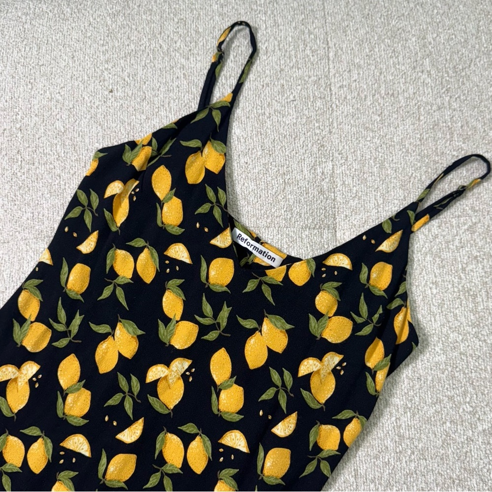 Reformation Lemon Print Mini Slip Dress Black- Size Small - Picture 2 of 6